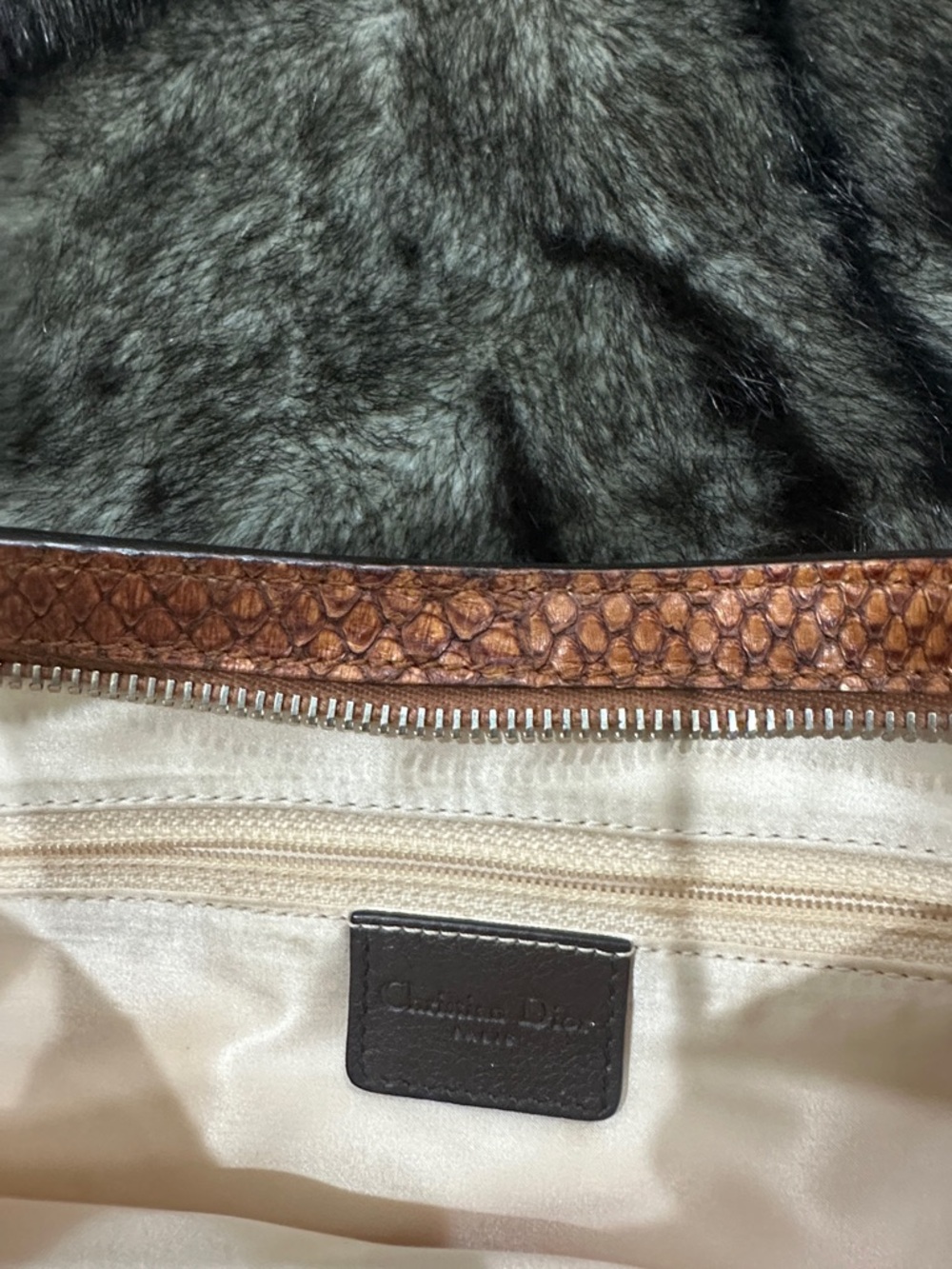 DIOR  Brown snake skin & Cream Shoulder Bag with Pink Bow and Dior hardware. - Picture 9 of 12